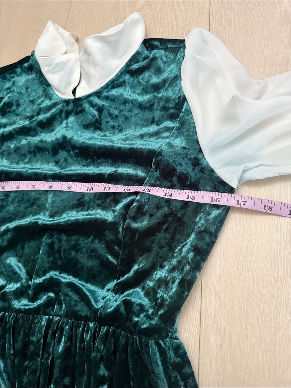 Disney Christmas Green Velvet Dress with White Collar and Embroidered Trim - Picture 5 of 9